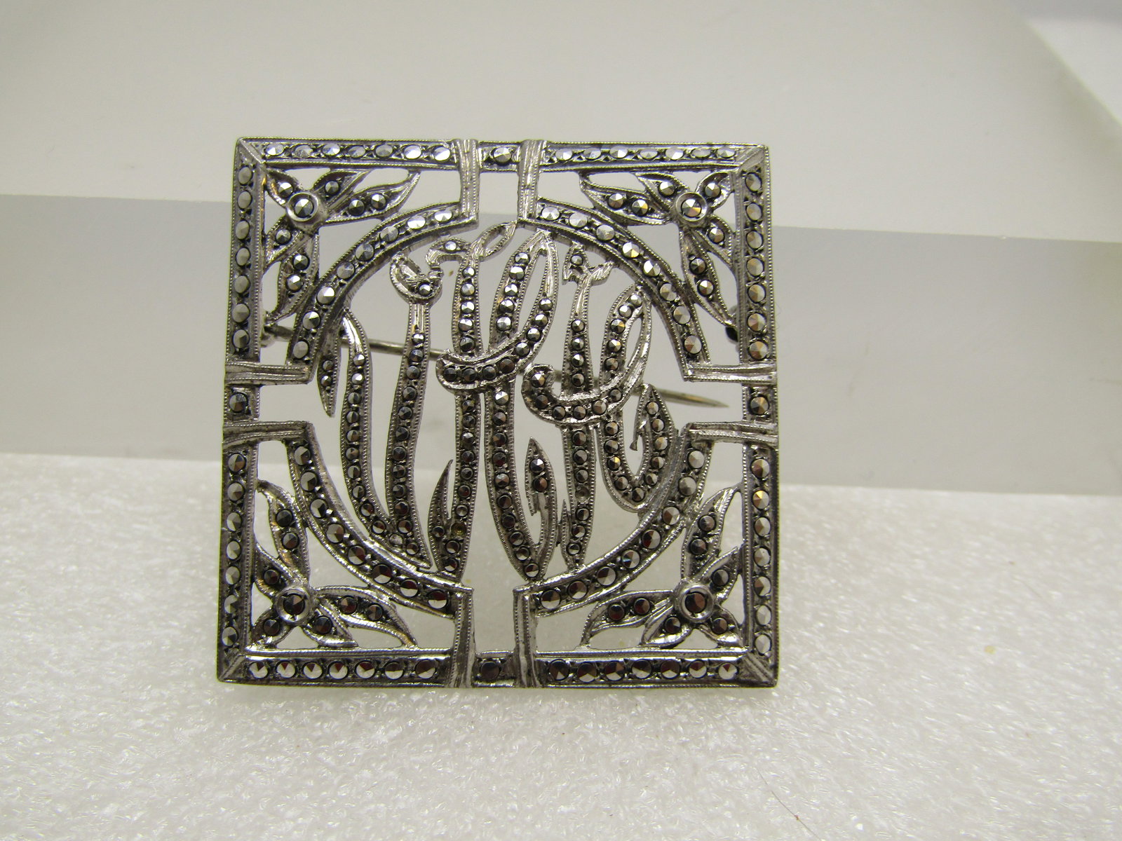 Vintage Sterling VHH Initial Marcasite Brooch, Signed G, Art Deco - 2