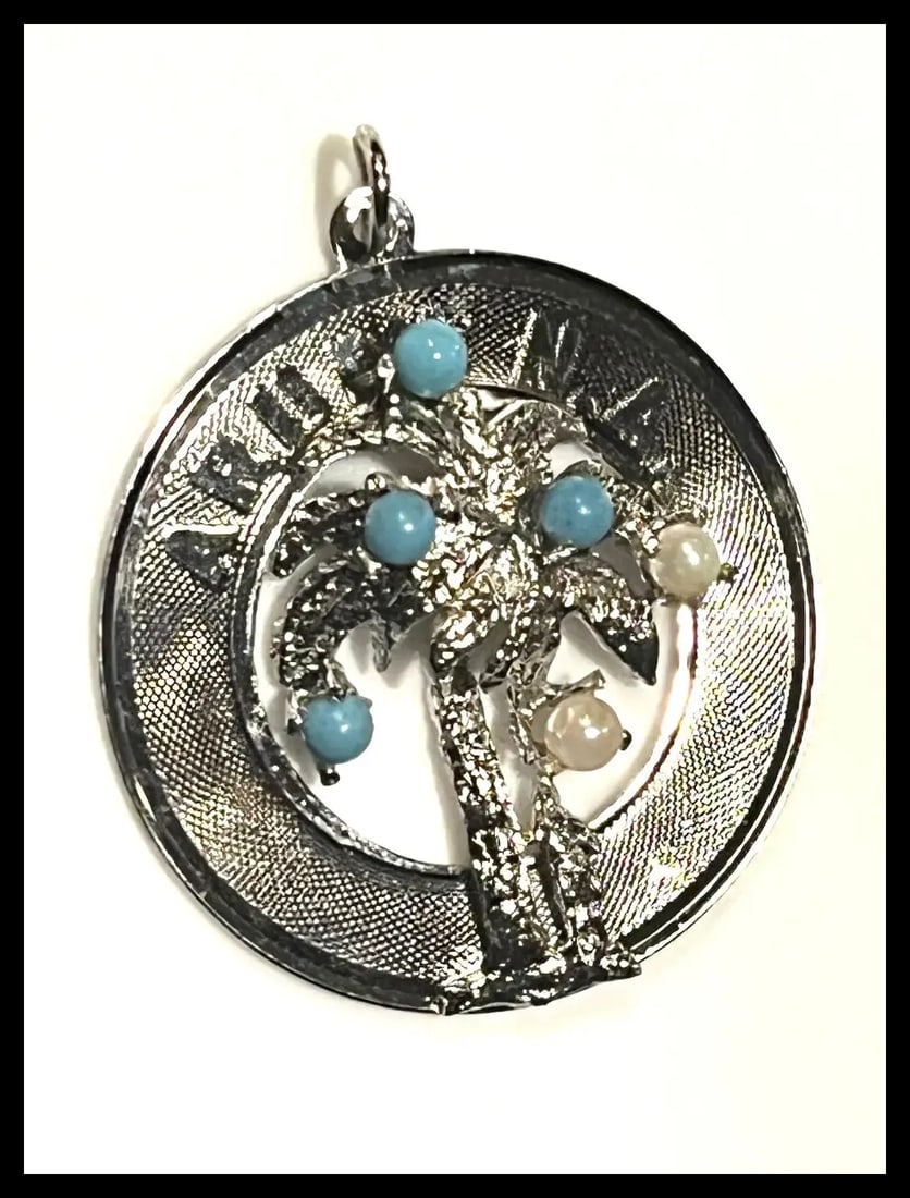 Vintage Aruba N.A. Sterling Silver Large Disk Palm Tree Charm/Pendant - 4