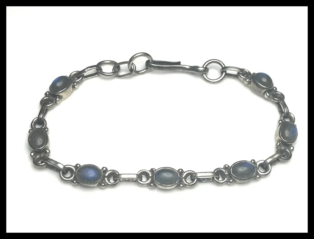 Estate Sterling Silver and Stone Bracelet - 2