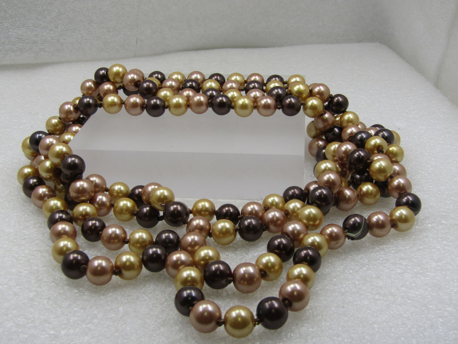 Vintage Brown & Tan 10mm Pearl Necklace 78", Faux Tahitian - 5