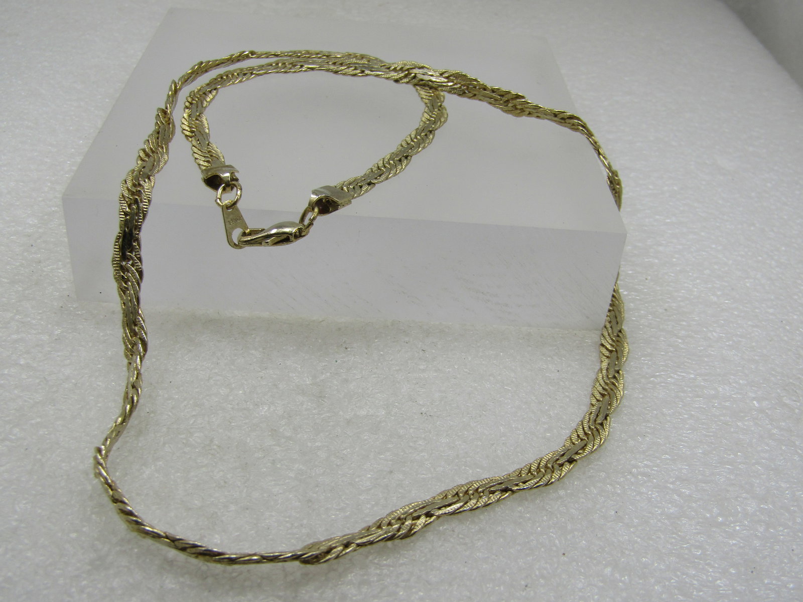 Vintage 14kt Plated Twisted Textured Herringbone Necklace. 23", Unisex - 5