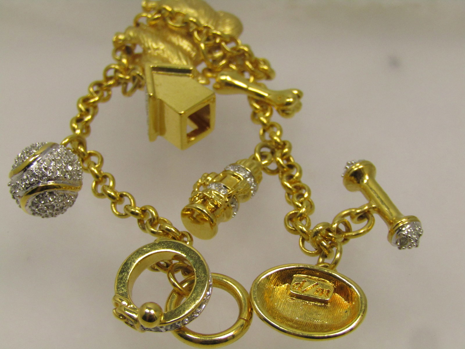 Vintage Pomeran Dog Charm Bracelet, Rhinestones, 7". 1990's, Signed - 5