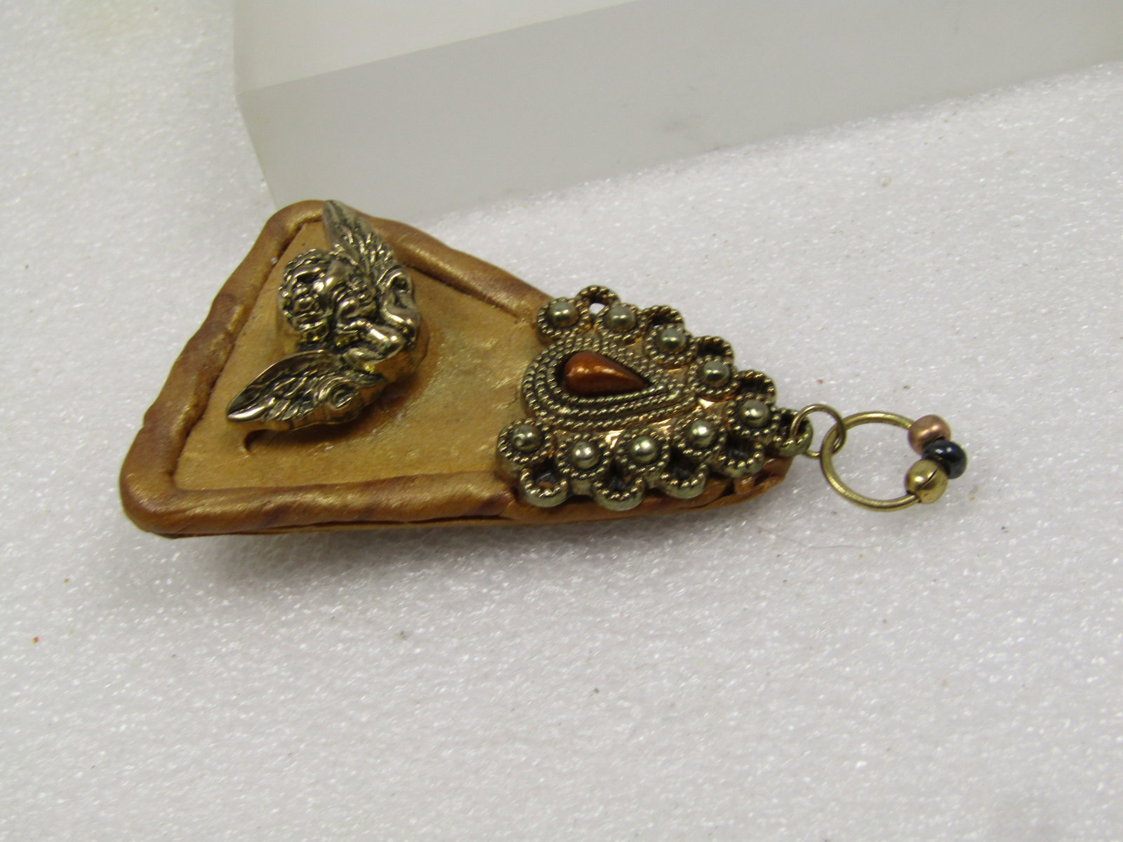 Vintage Cherub Handmade Brooch, Wedge with Embellishments, 1980's - 6