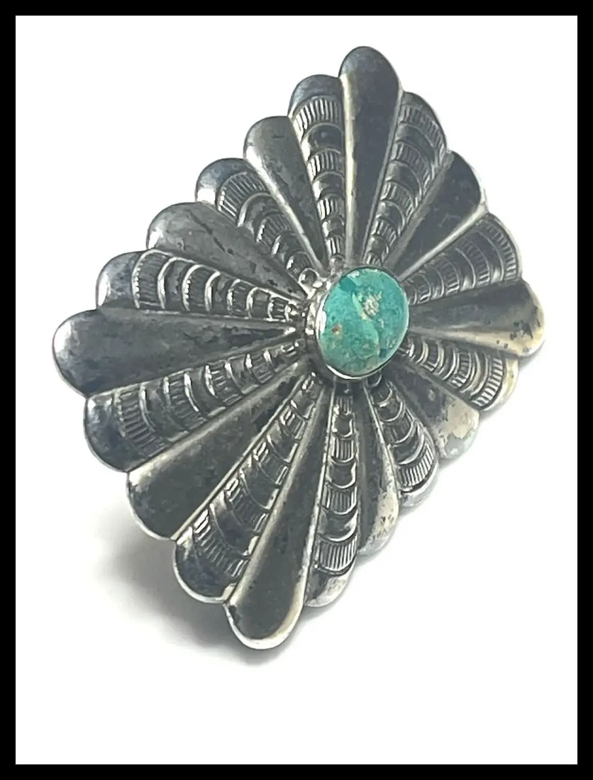 Estate Bell Native American Sterling Silver Concho Brooch - 3