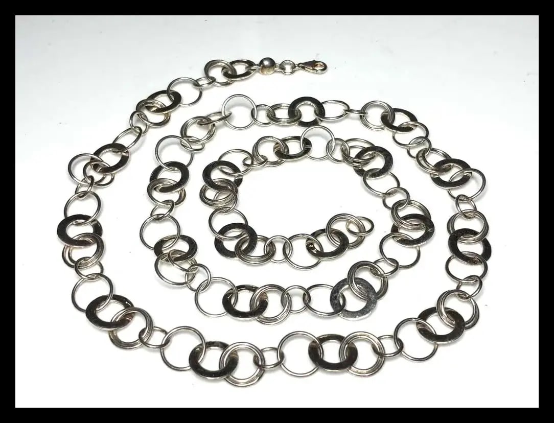 Vintage Sterling Silver Circle Link Extra Long Necklace - 2