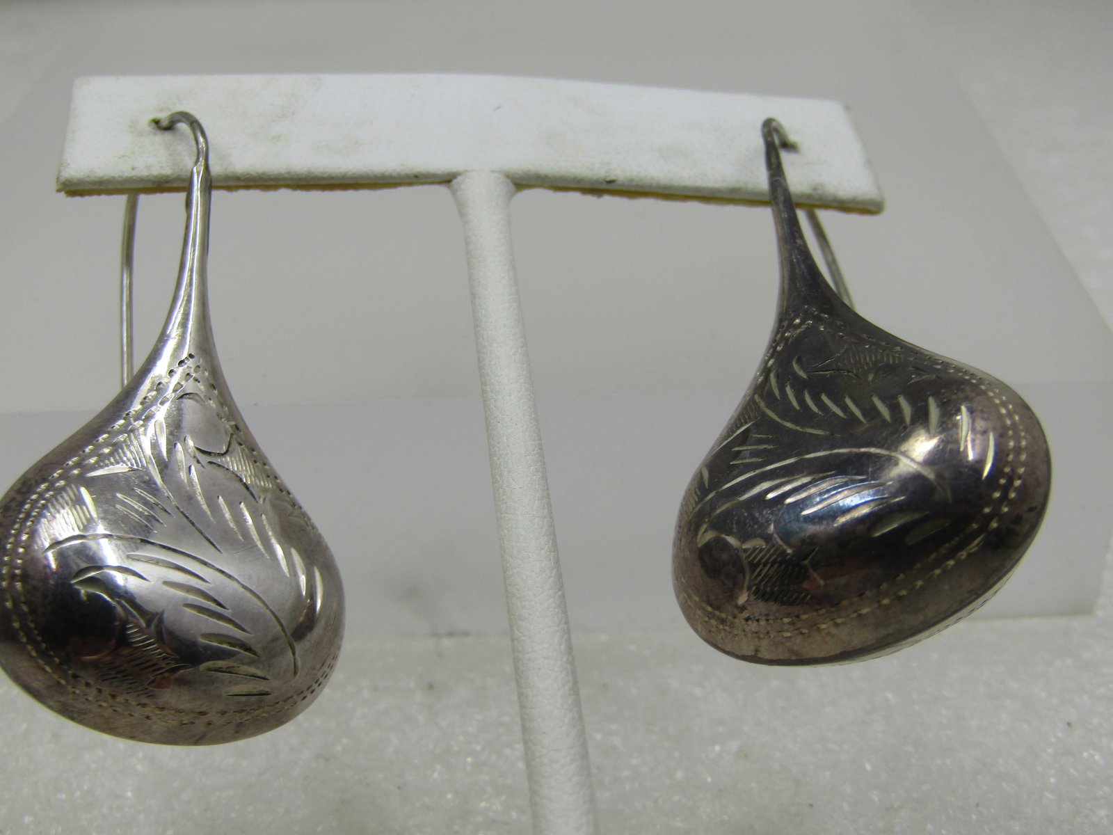 Vintage Southwestern Sterling Puffy Engraved Earrings, Pierced 2" - 3