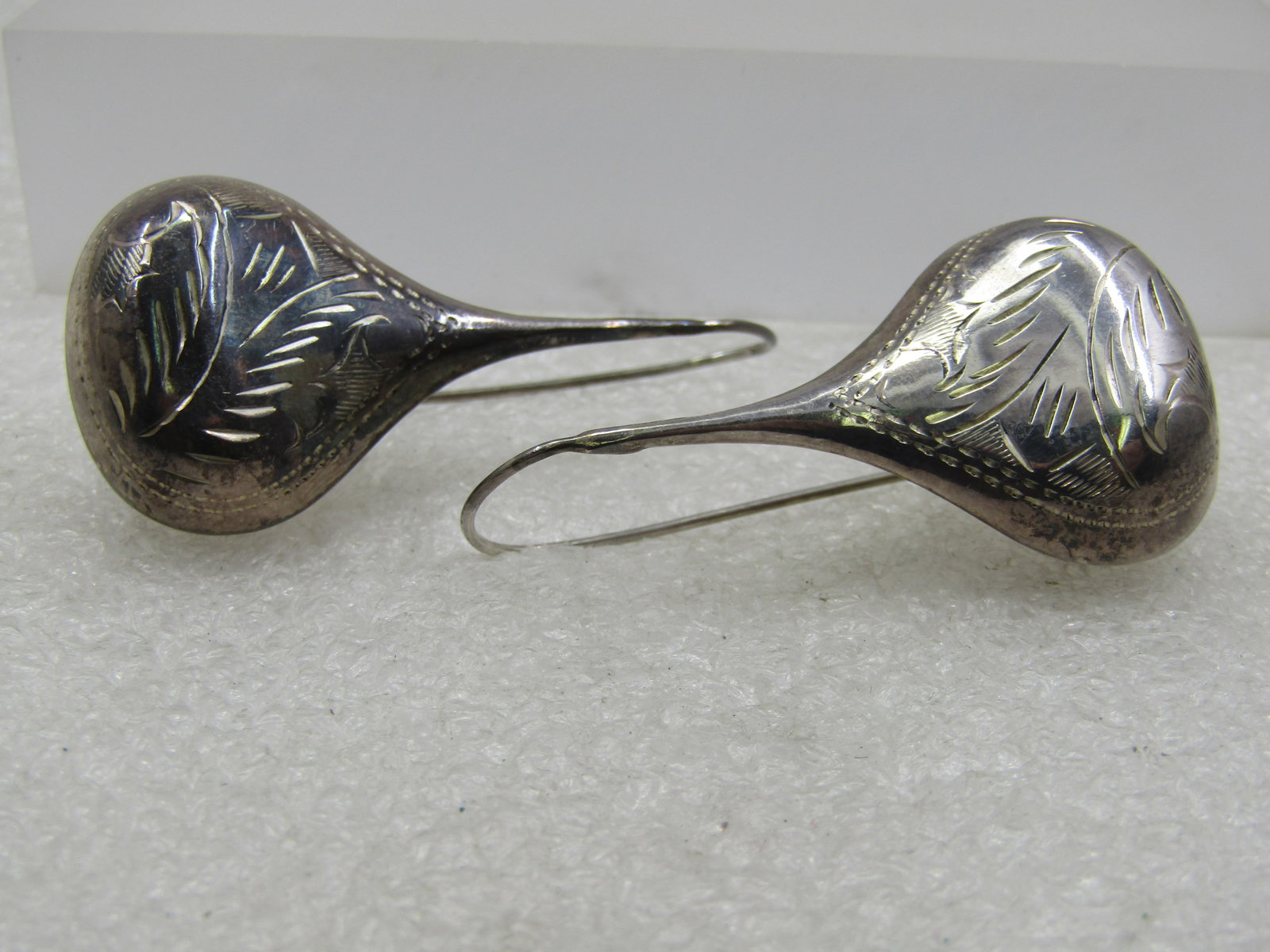 Vintage Southwestern Sterling Puffy Engraved Earrings, Pierced 2" - 5
