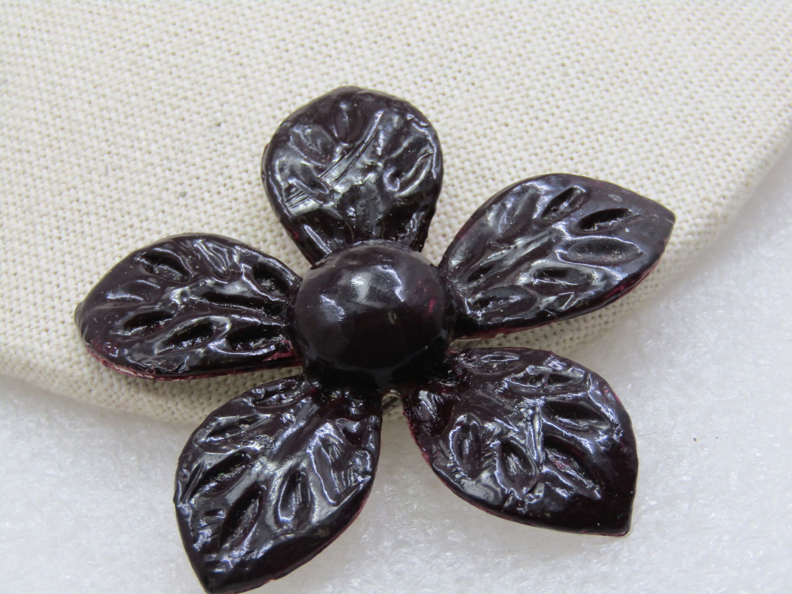 Vintage Brown Enameled Blossom Brooch Over Metal, 2.5", Mid-Century - 2