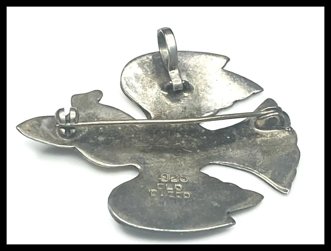 Sterling Silver Signed Old Cuzco Bird Brooch/Pendant with Turquoise Colored Enamel Eye - 6