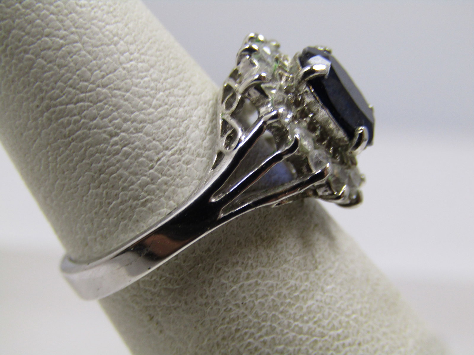 Vintage Sterling Sapphire CZ Halo Ring, Sz. 5.5, Signed Espo, 1980's - 3