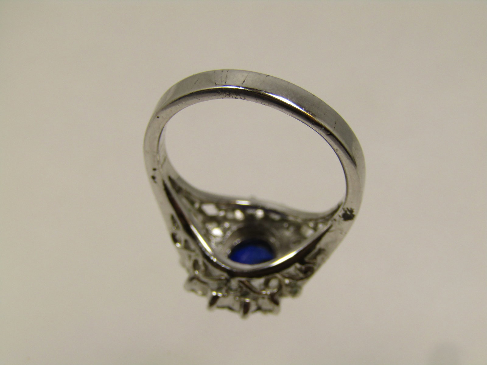 Vintage Sterling Sapphire CZ Halo Ring, Sz. 5.5, Signed Espo, 1980's - 7