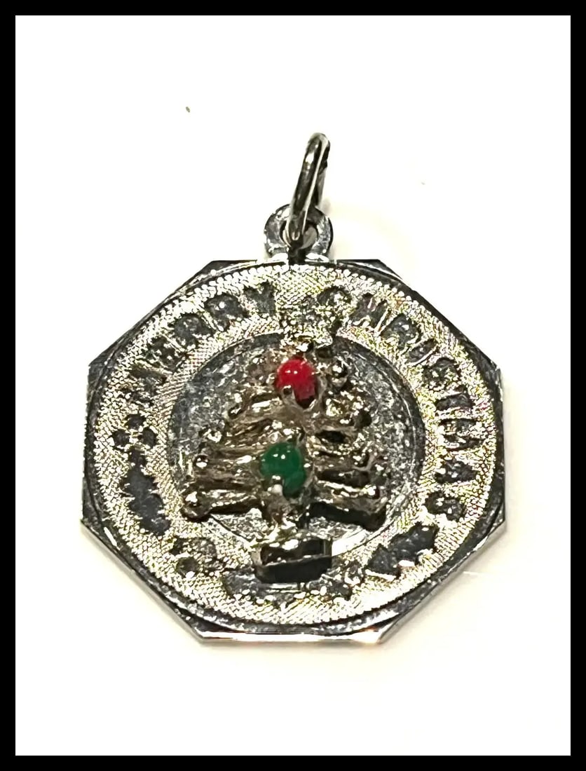 Vintage Merry Christmas Octagon Christmas Tree Disk Charm - 2