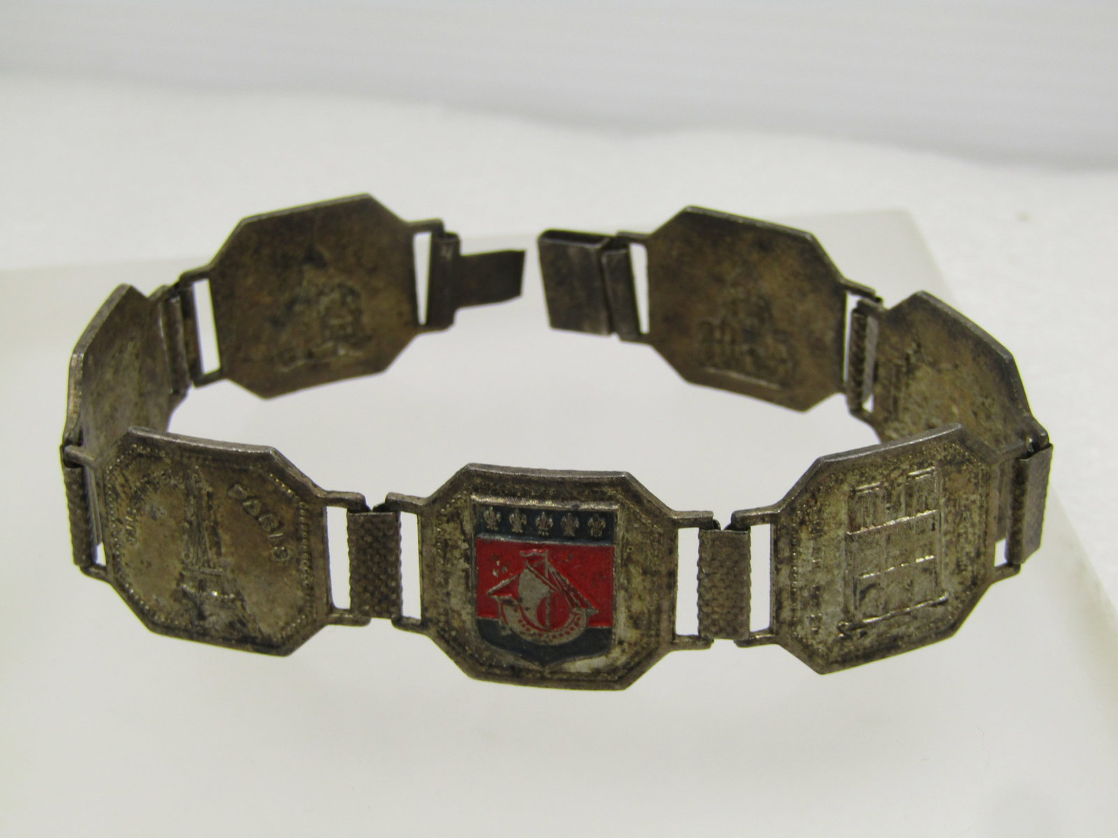 Vintage Silver Tone Paris Tiled Bracelet , 8", Mid-Century - 2