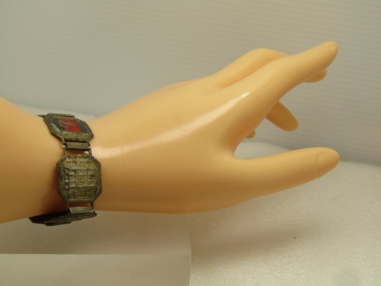 Vintage Silver Tone Paris Tiled Bracelet , 8", Mid-Century - 7