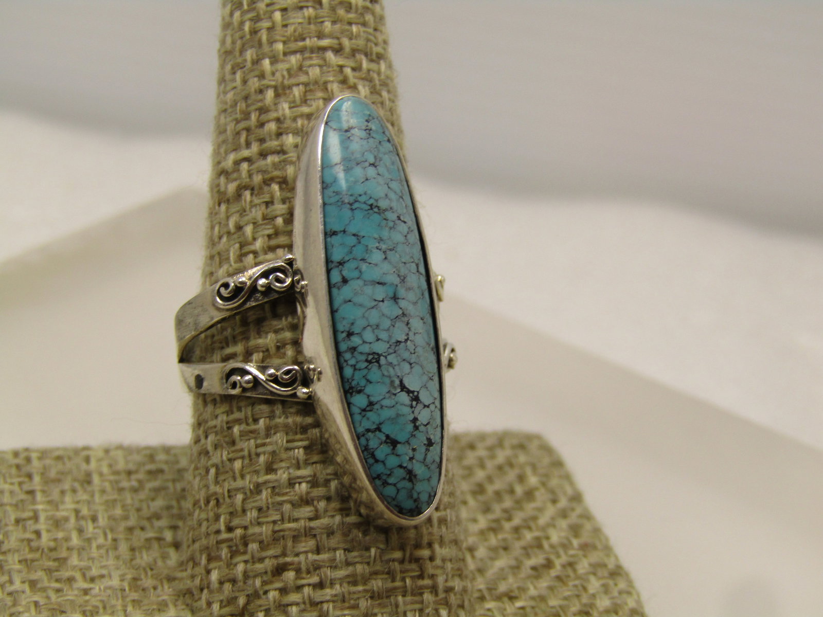 Sterling Scrolled Turquoise Ring, Sz. 10, 1990's - 3