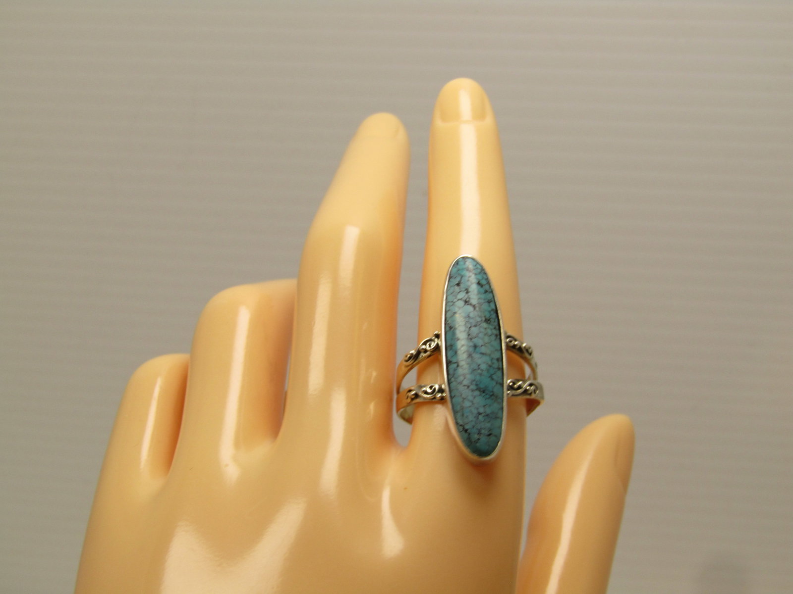 Sterling Scrolled Turquoise Ring, Sz. 10, 1990's - 6