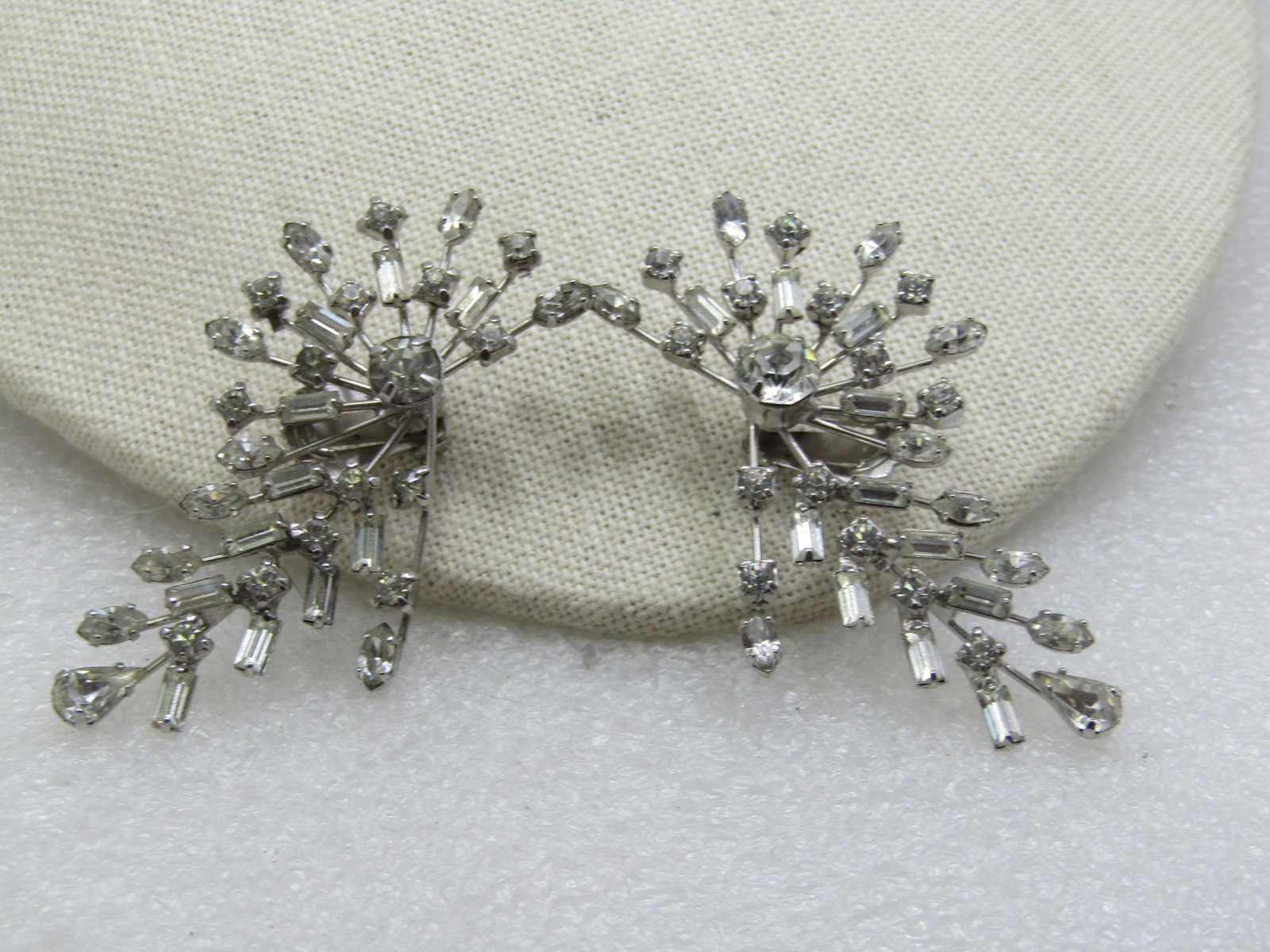Vintage Clear Rhinestone Baguette Clip Earrings, Runway/Statement - 2