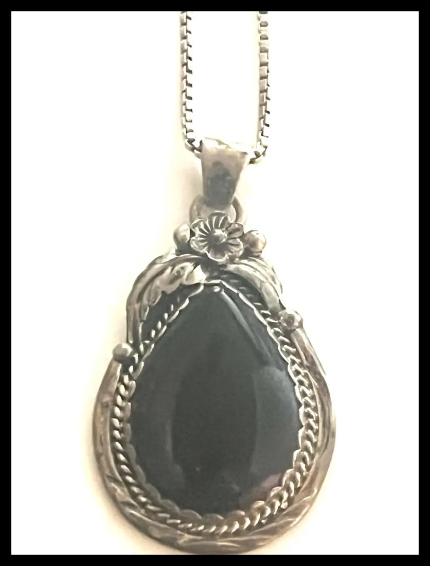 Navajo Sterling Silver and Black Onyx Necklace - 2
