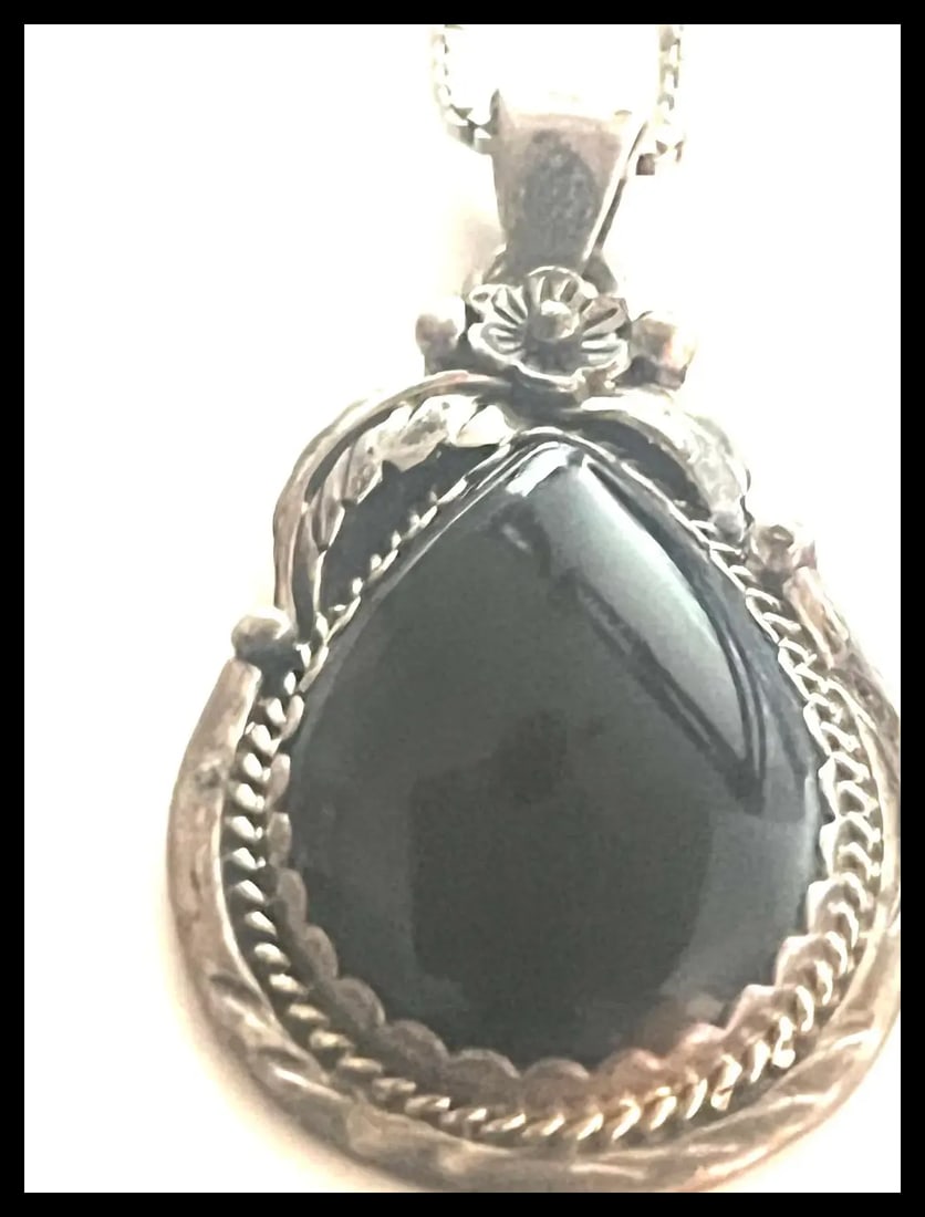 Navajo Sterling Silver and Black Onyx Necklace - 3