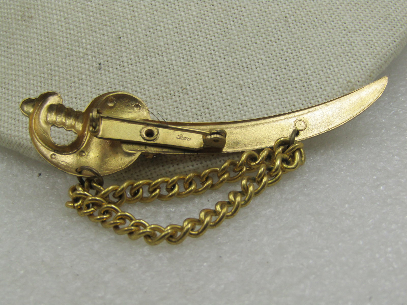 Vintage Coro Sword With Chain Brooch, Smoky Rhinestone, Mid-Century - 4