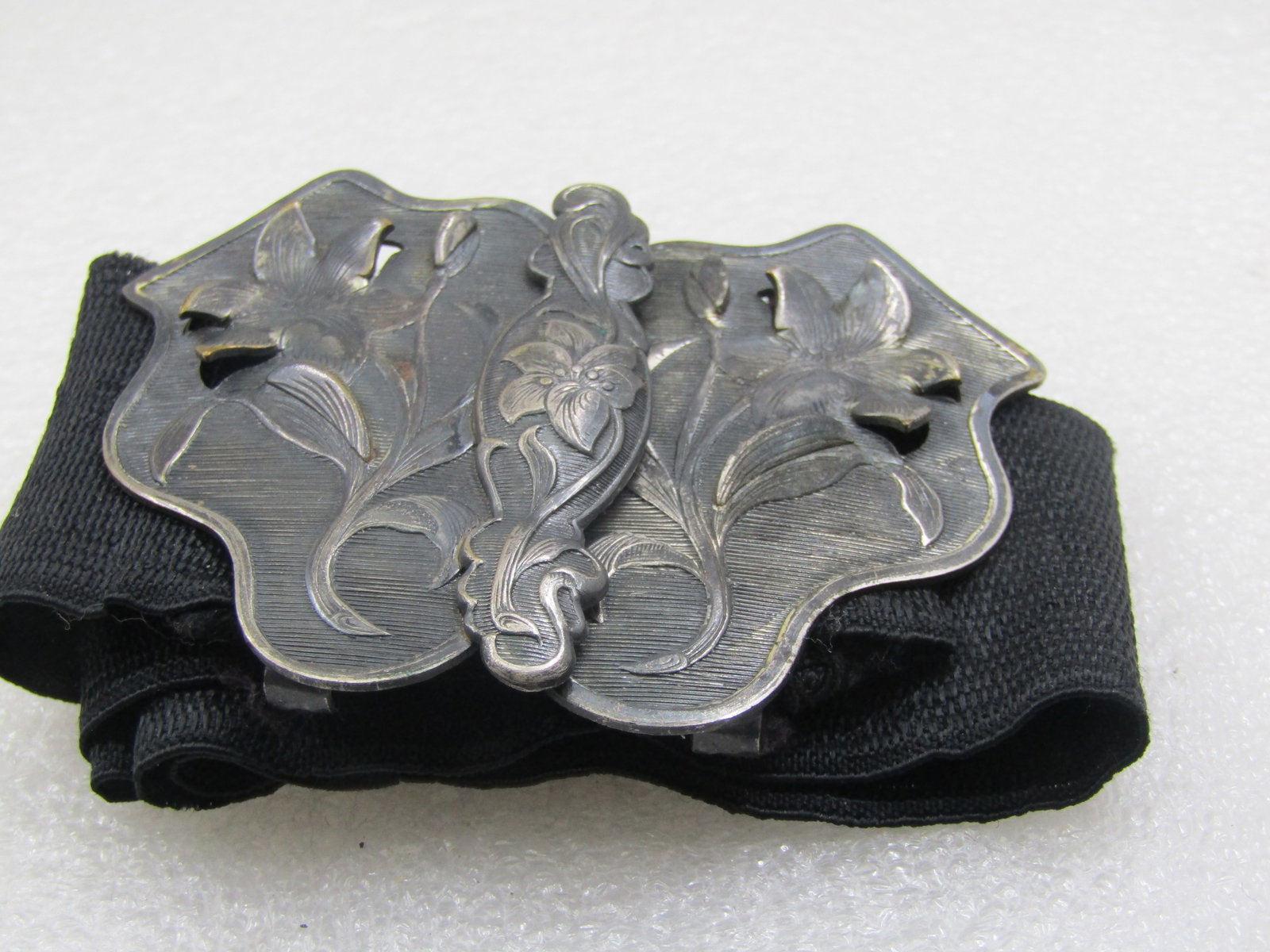 Art Nouveau Lily Belt Buckle with Black Sash/Belt, 33" - 7