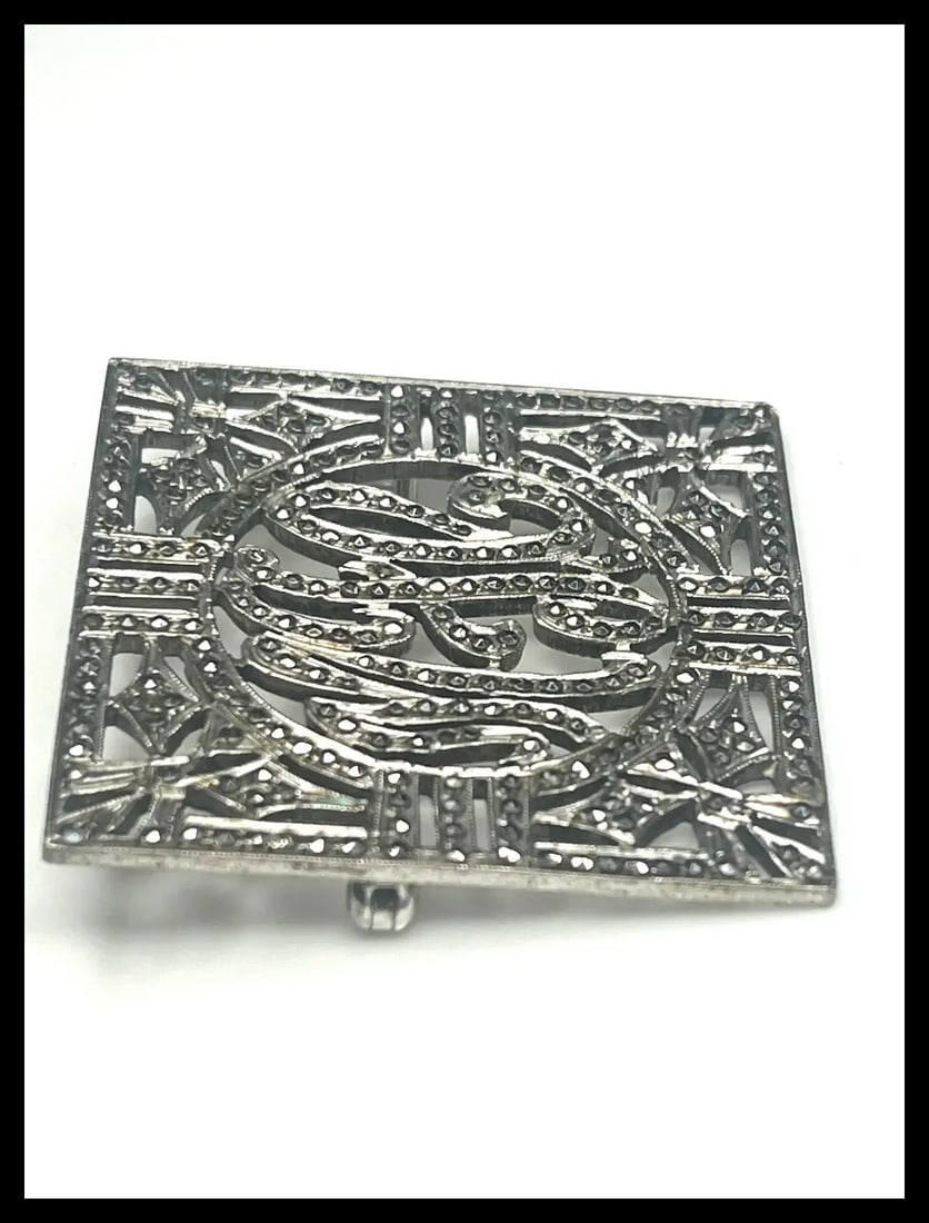 Vintage Sterling Silver and Marcasite Initial Brooch - 3