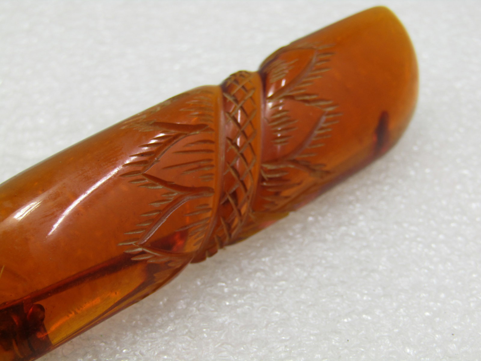 Vintage Carved Amber Lucite Brooch, 3.5", 1930's-1940's - 3