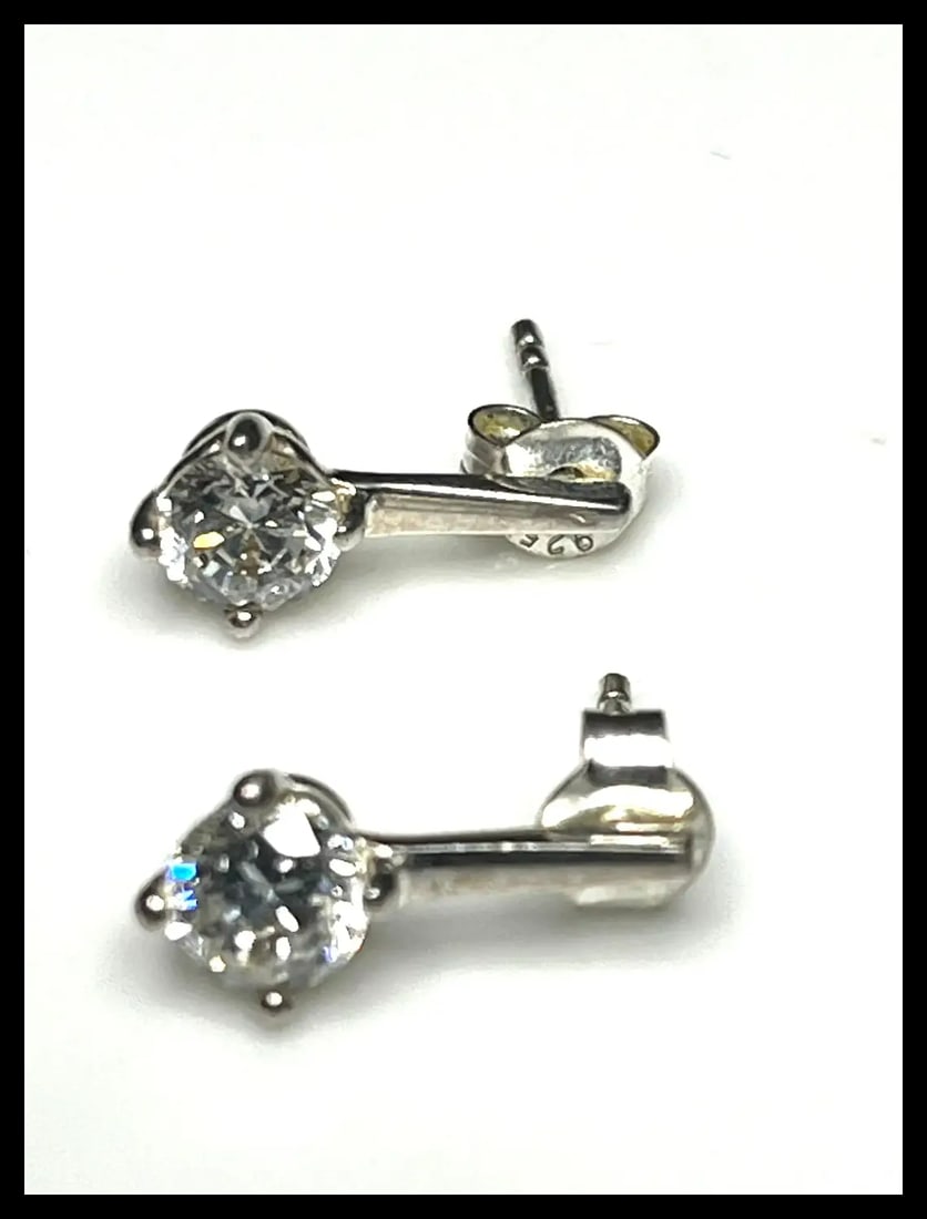 Estate Sterling Silver PK CZ 925 Earrings - 2