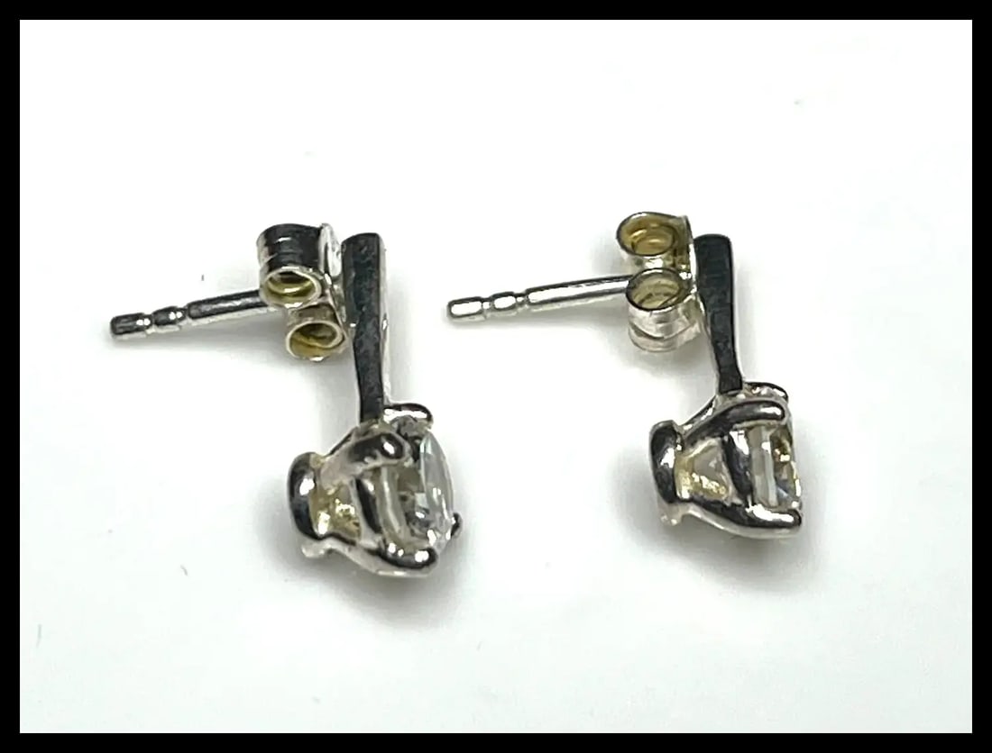 Estate Sterling Silver PK CZ 925 Earrings - 3