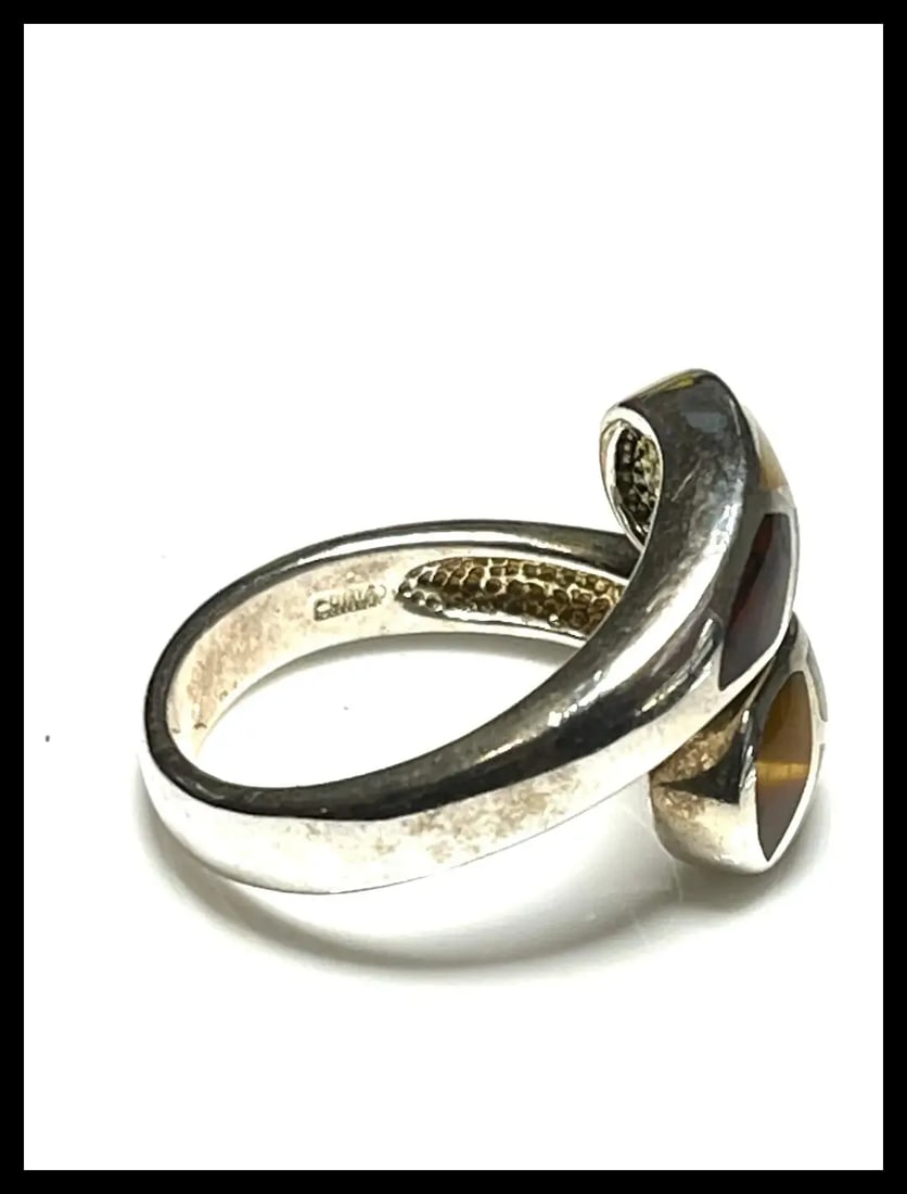 Estate Whitney Kelly Sterling Silver Bypass Inlay Ring - 3