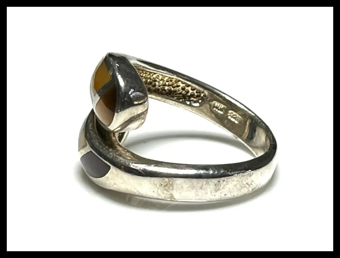 Estate Whitney Kelly Sterling Silver Bypass Inlay Ring - 4