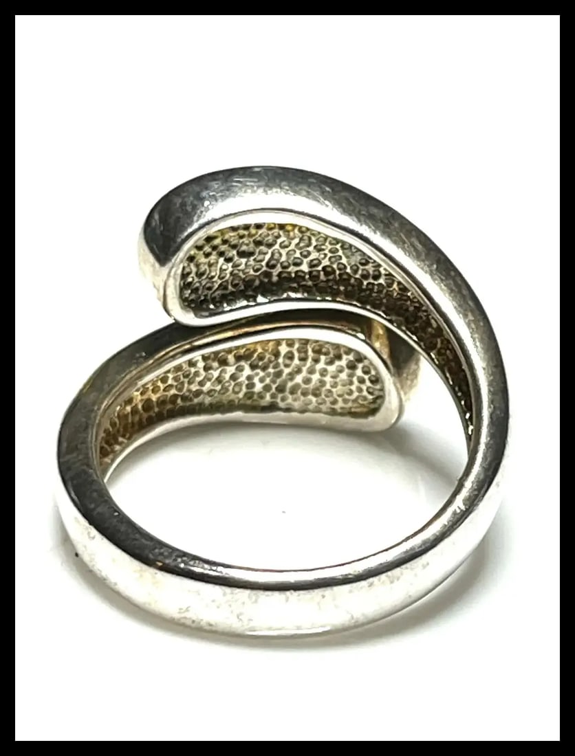 Estate Whitney Kelly Sterling Silver Bypass Inlay Ring - 5