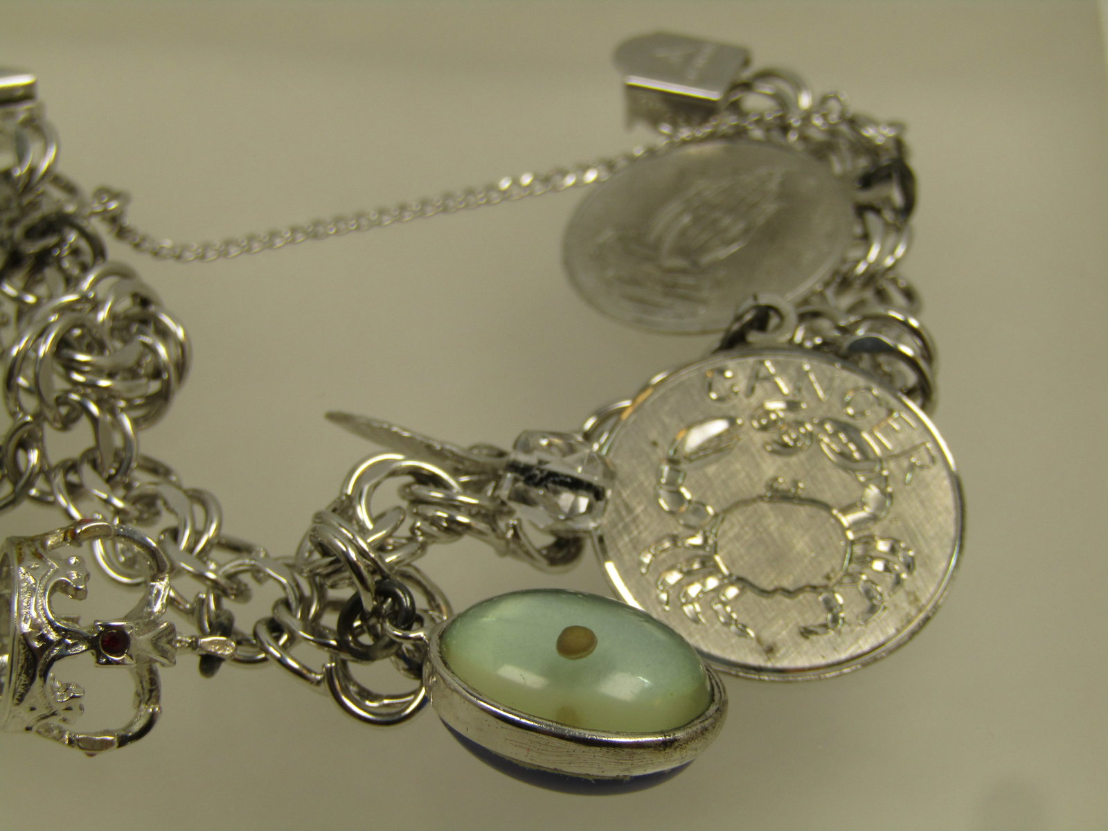 Vintage Sterling Charm Bracelet , 7", Seven Charms, Signed JB, 1960's-1970's - 3