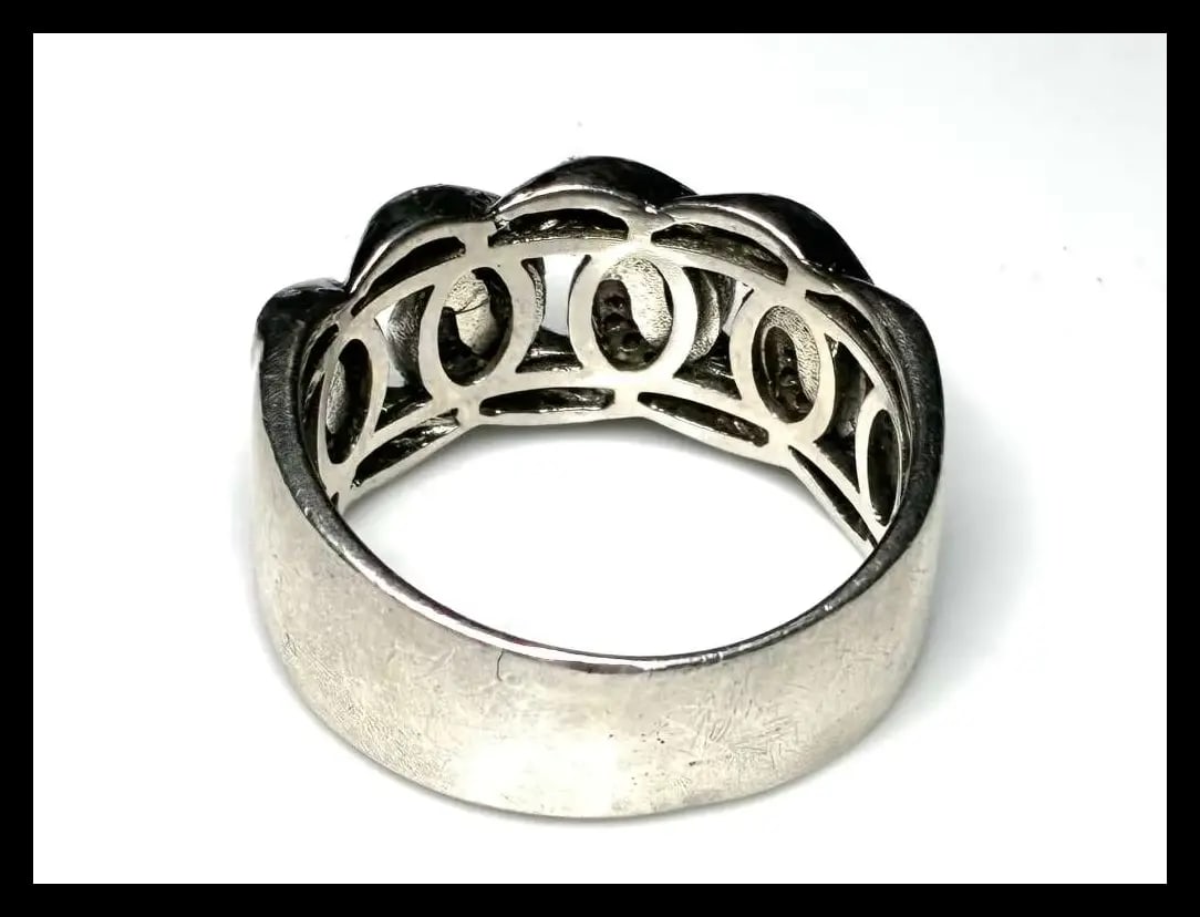 Estate Cuban Link Sterling Silver Moissanite Pave Ring - 7