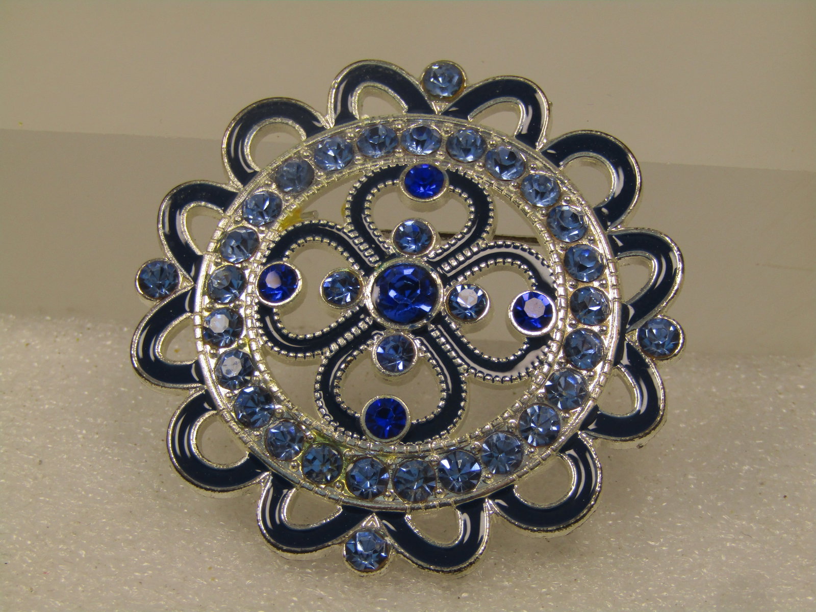 Vintage Enameled & Blue Rhinestone Brooch, 1980's-1990's - 2