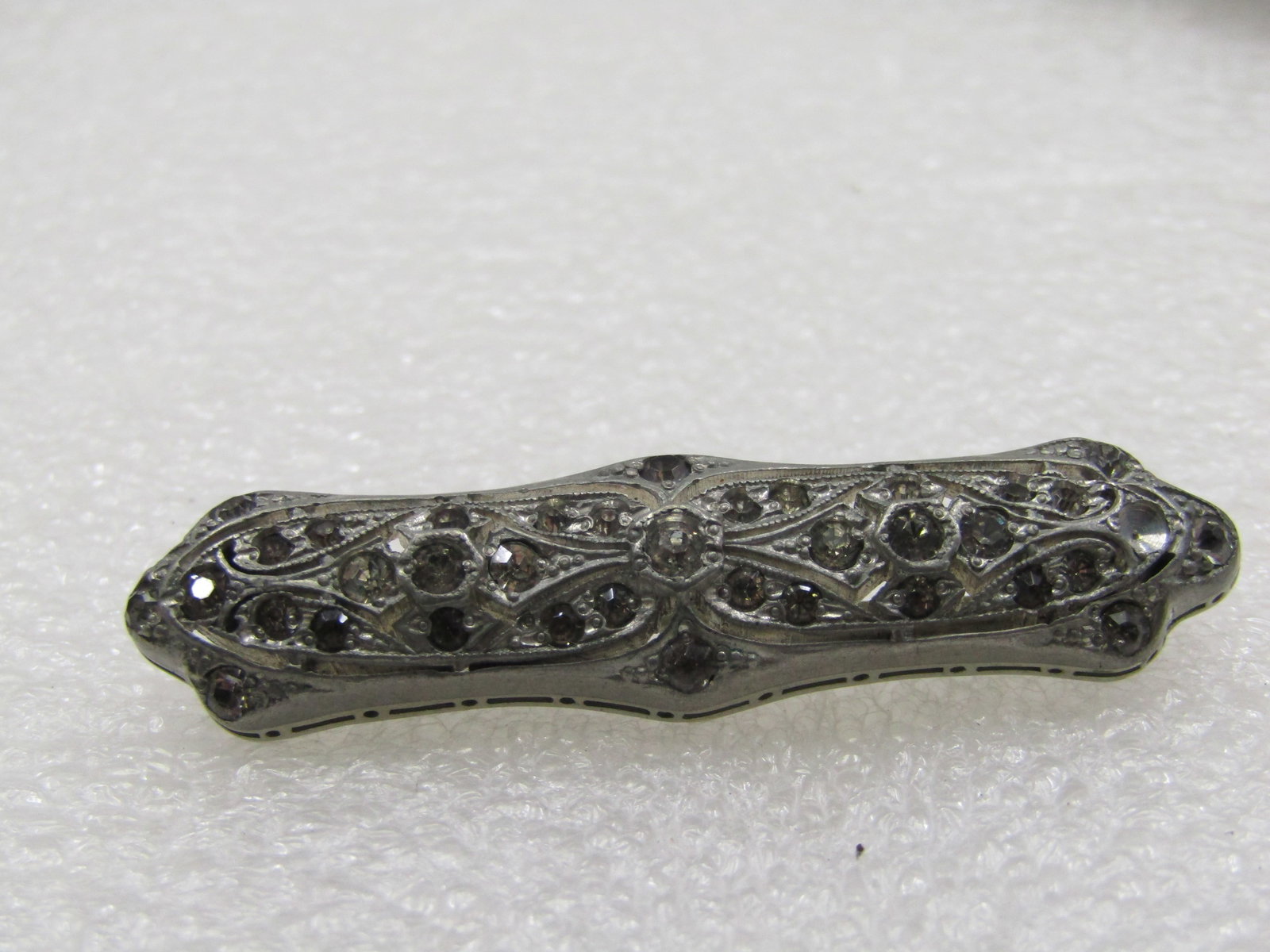 Antique Fishon Silverite Art Deco Rhinestone Bar Brooch, 2-1/8" - 3