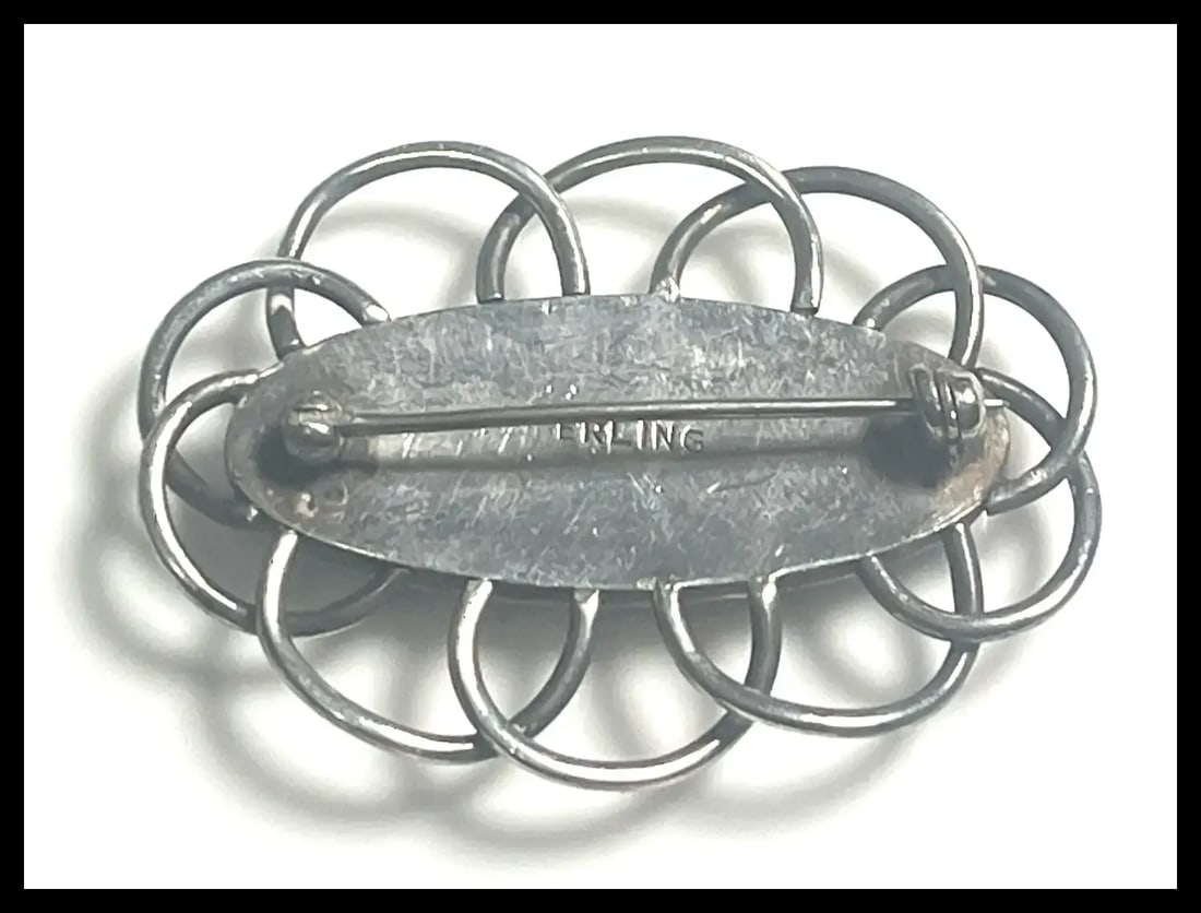 Vintage Erling Sterling Silver Agate Brooch - 6