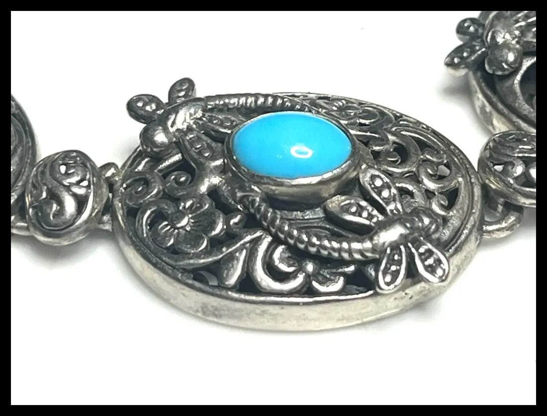 Estate Bali Legacy Sleeping Beauty Sterling Silver Turquoise Dragonfly Toggle Clasp Bracelet - 4