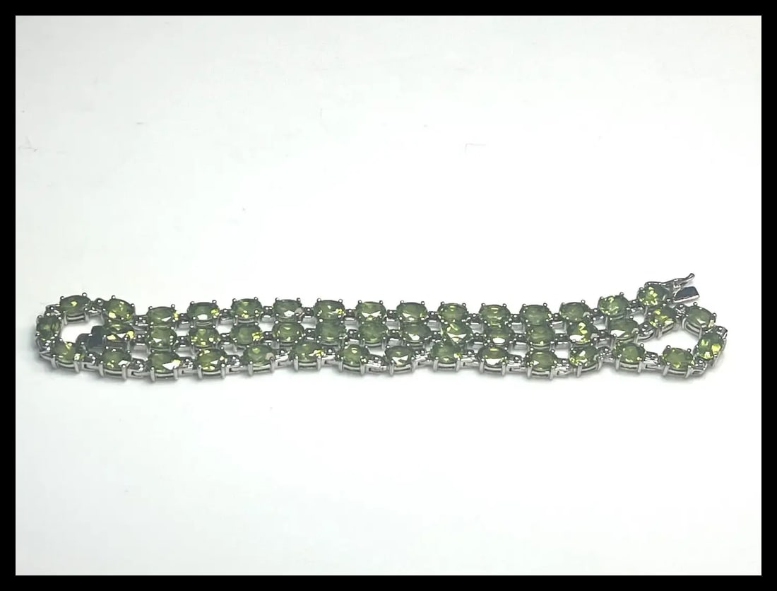Estate Sterling Silver Green Peridot Tennis Necklace - 10