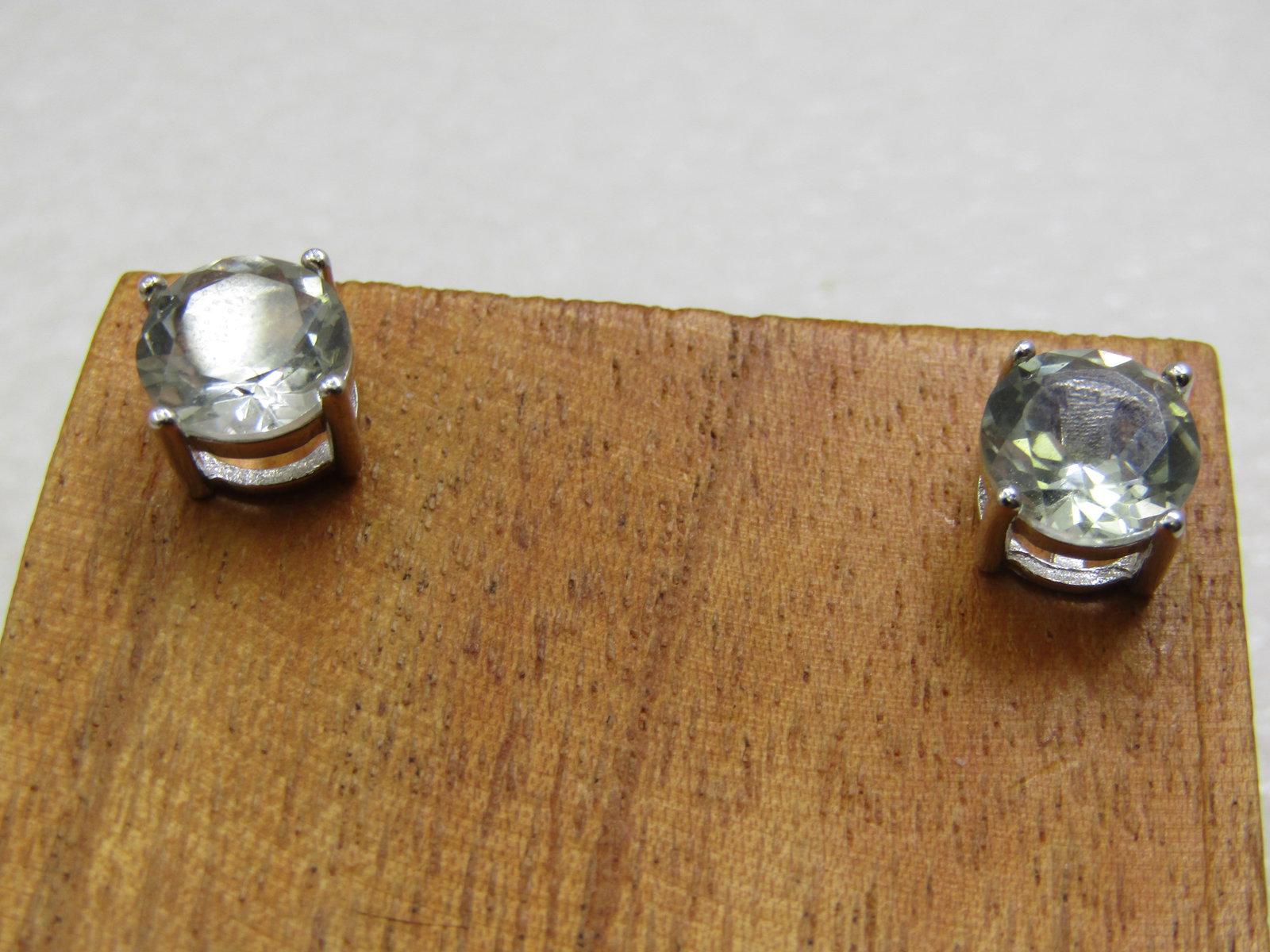 Sterling Silver Pale Green Amethyst Stud Earrings, Pierced, 1.3 CTW Each - 5
