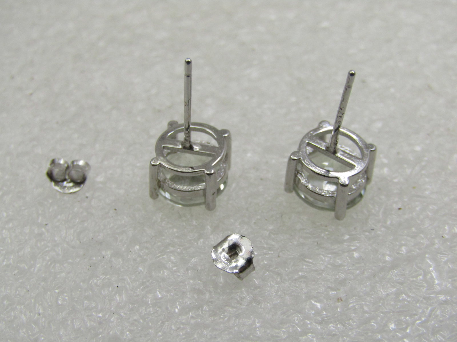 Sterling Silver Pale Green Amethyst Stud Earrings, Pierced, 1.3 CTW Each - 6