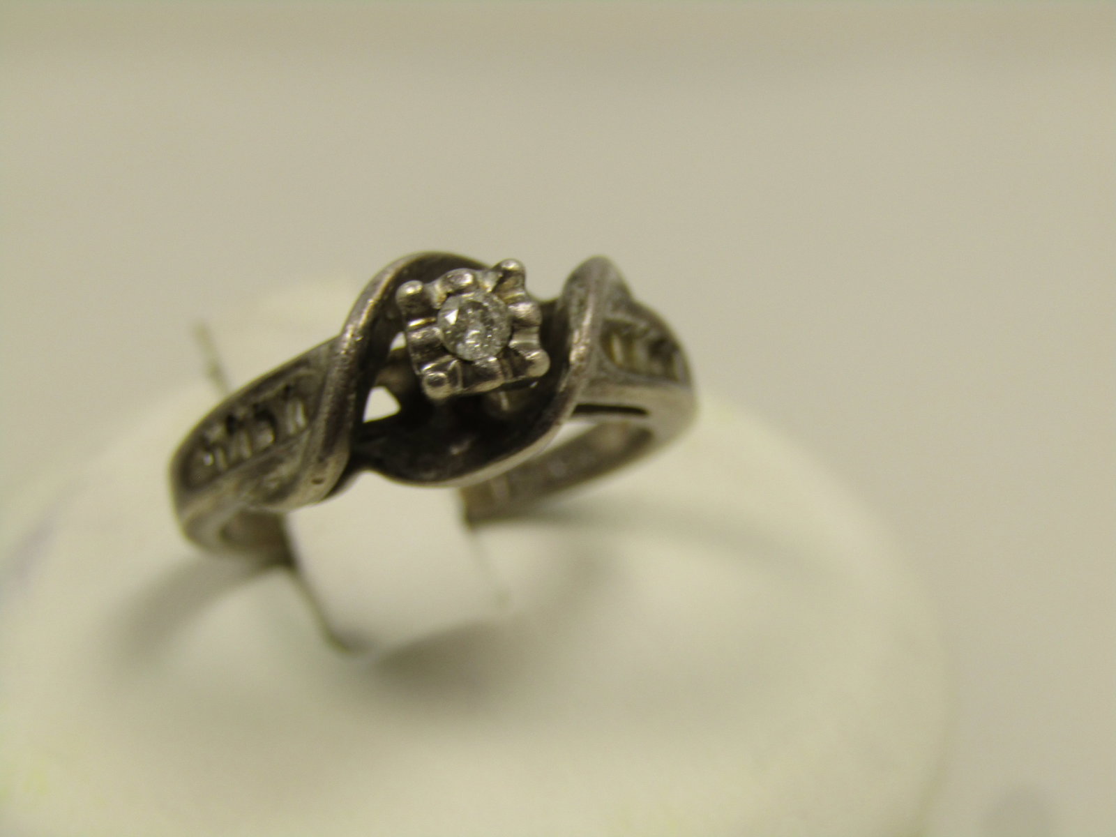 Vintage Sterling Diamond Engagement Ring. Sz. 5, 1960's-1970's, Signed - 2