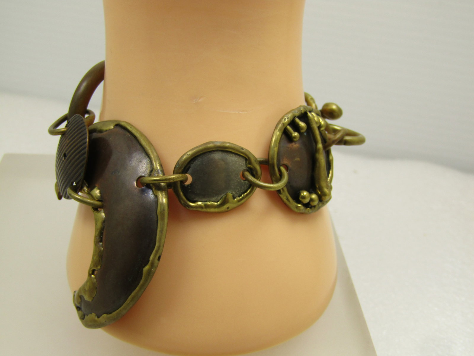 Vintage Copper Brass Brutalist Bracelet 8", Toggle Clasp, 1980's - 6