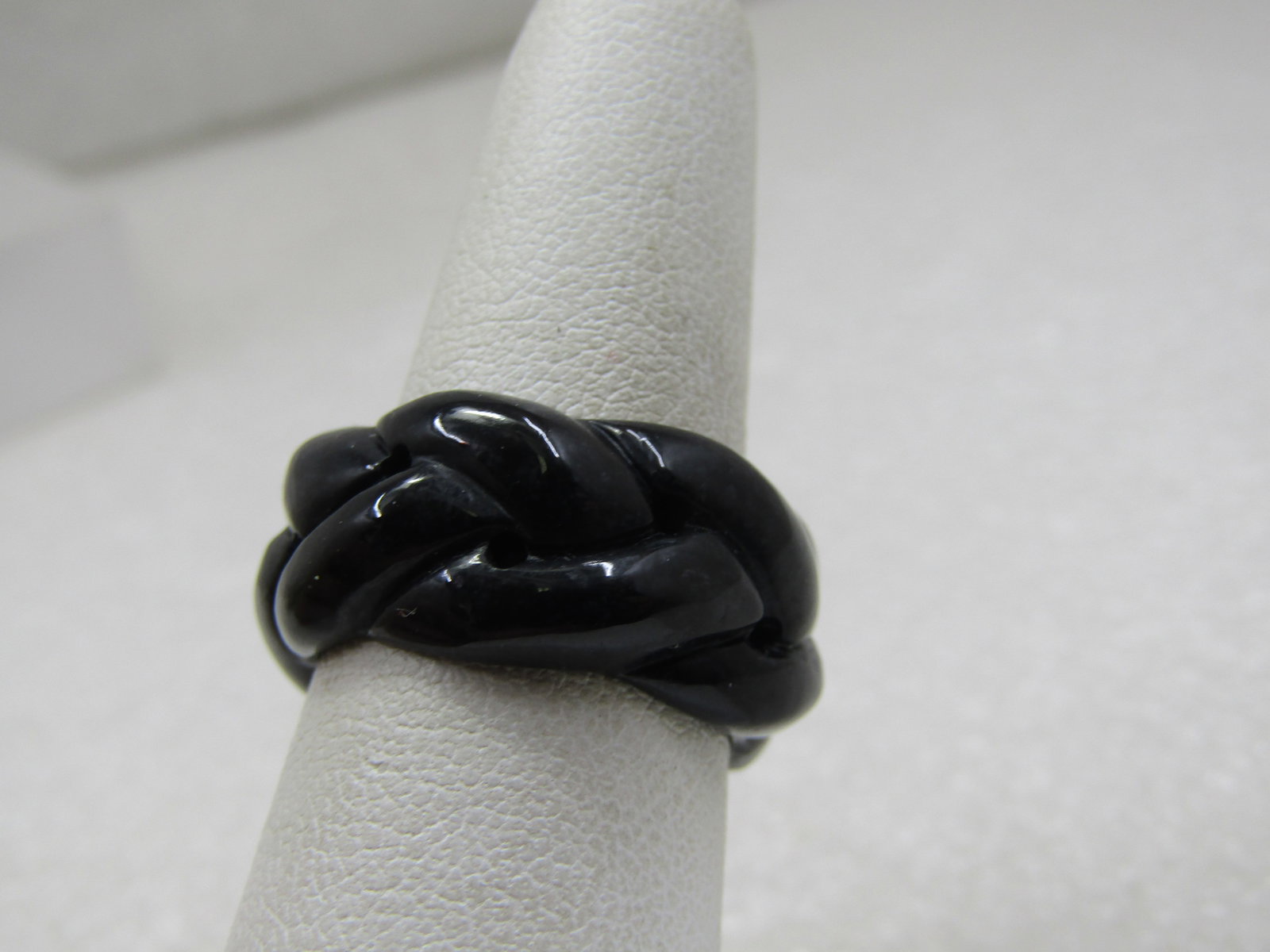 Vintage Carved Braided Black Jade Ring, 7, 10mm Wide - 3
