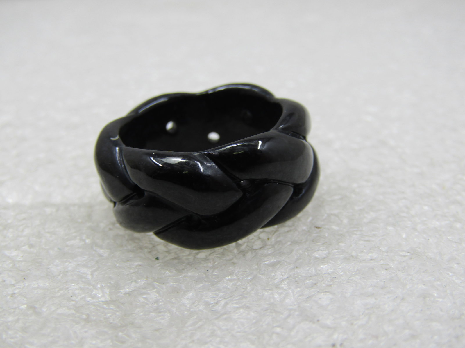 Vintage Carved Braided Black Jade Ring, 7, 10mm Wide - 4