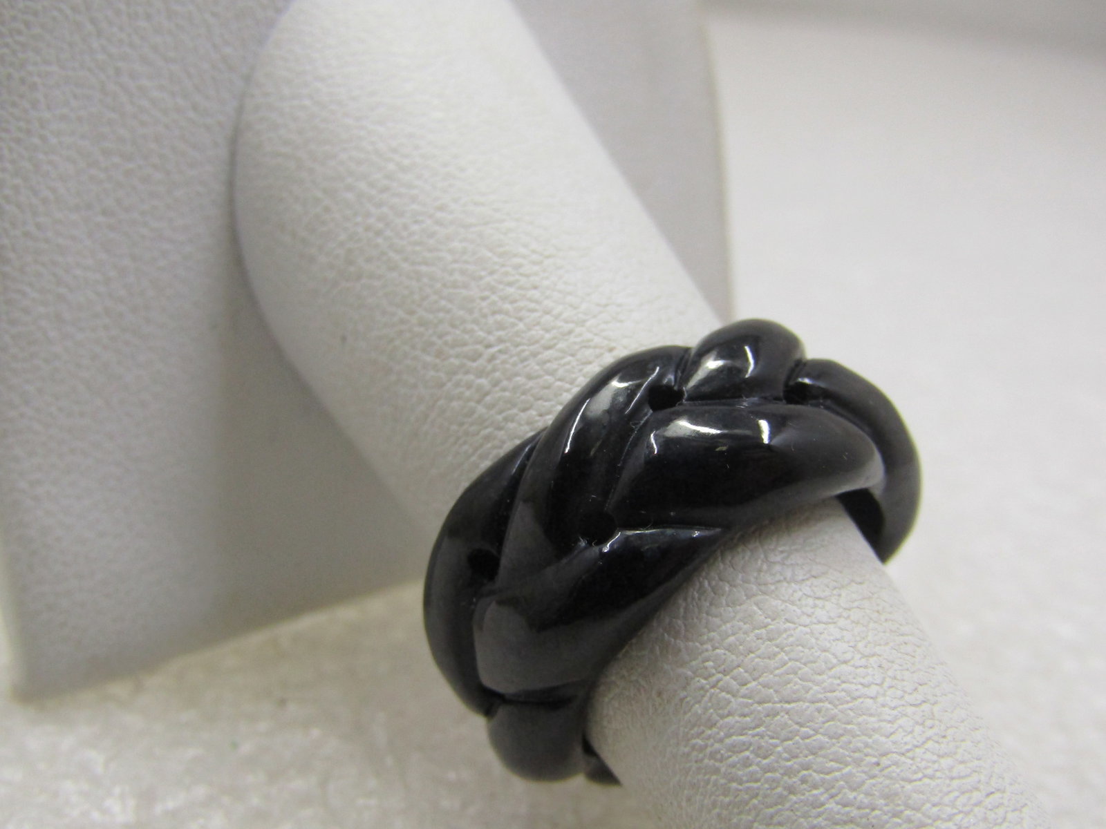 Vintage Carved Braided Black Jade Ring, 7, 10mm Wide - 6