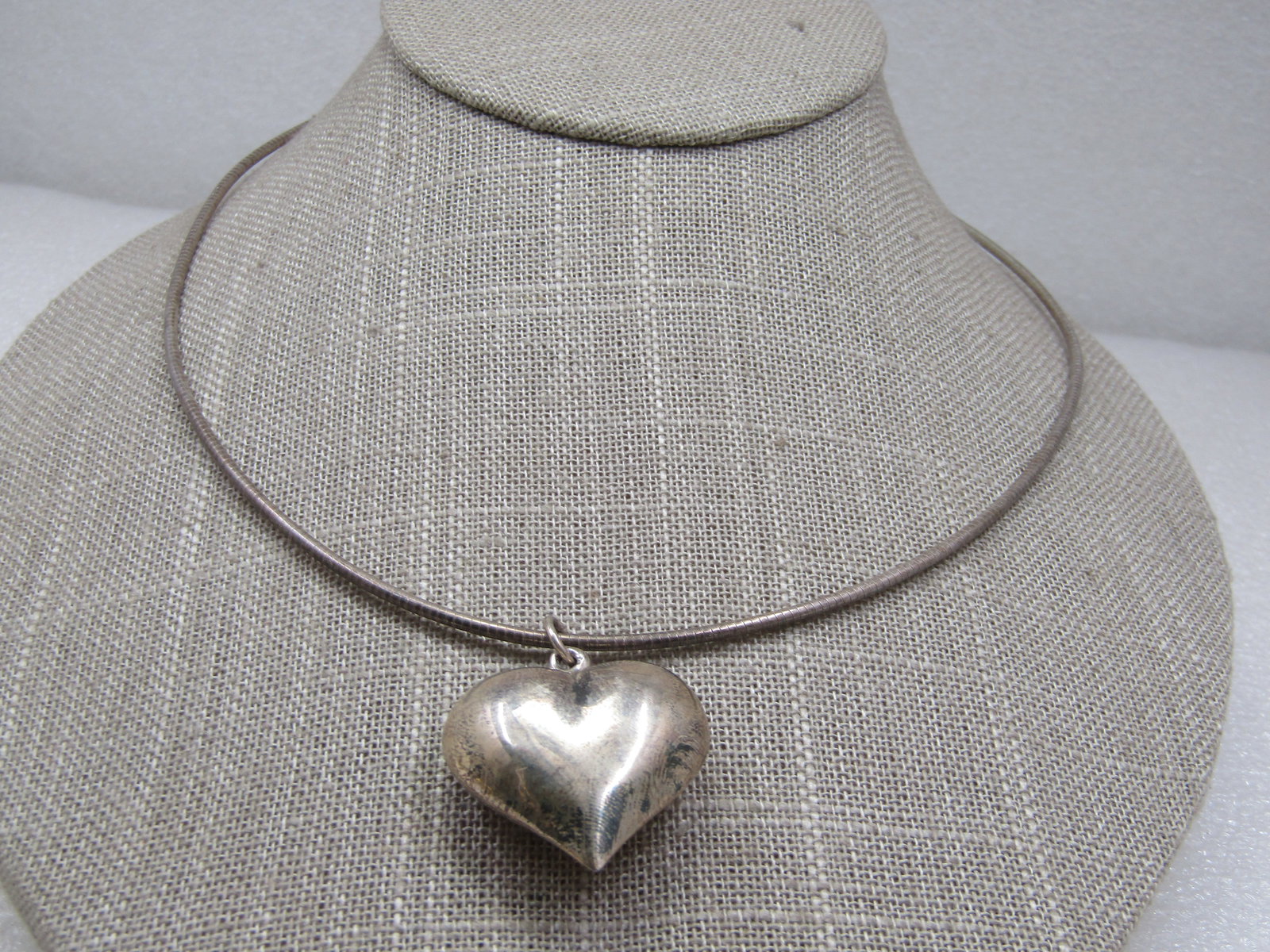 Vintage Sterling Puffy Heart Omega Necklace, 18" - 5