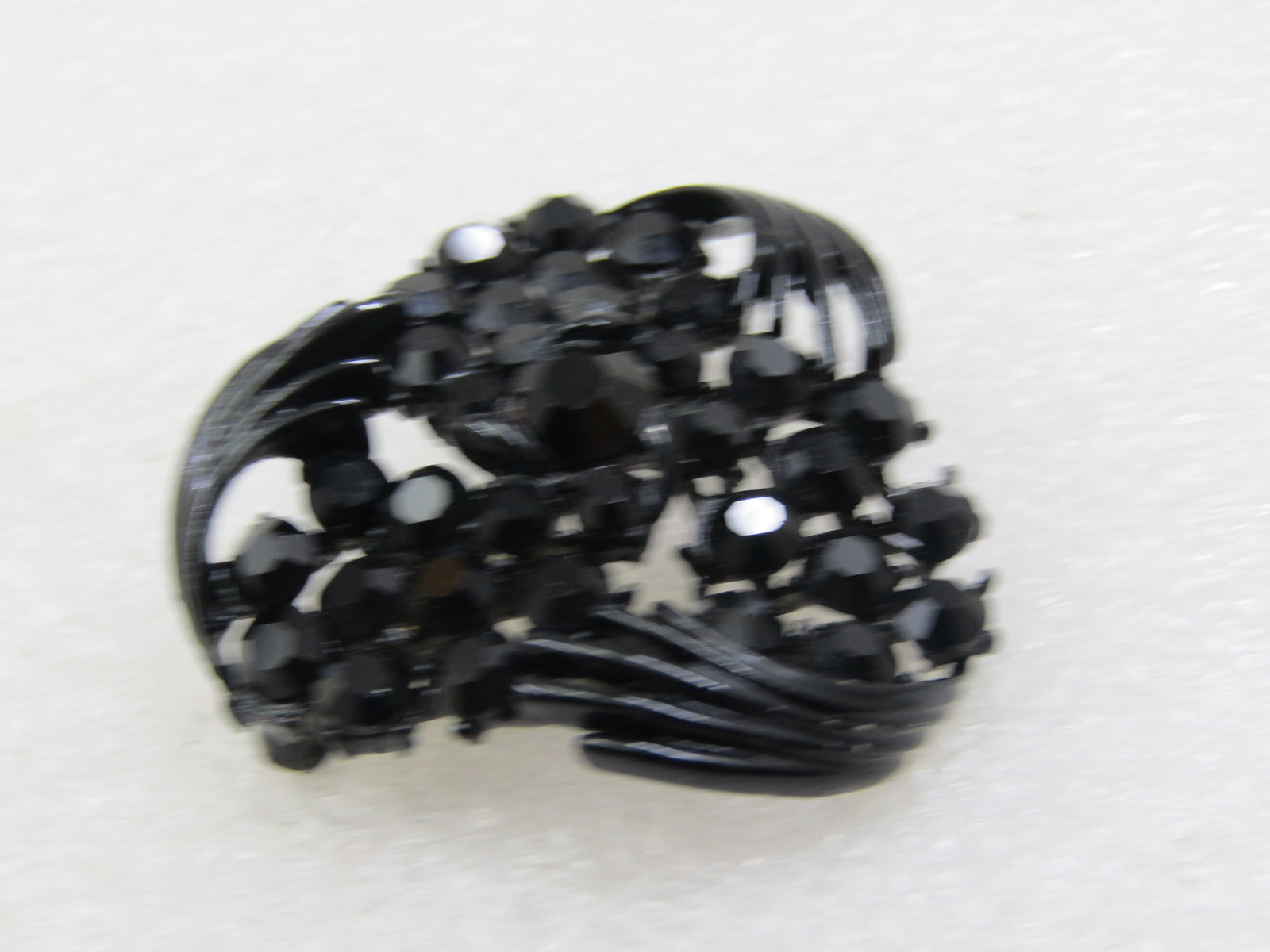 Vintage Black Rhinestone & Metal Brooch, 1.5", 1960's - 2