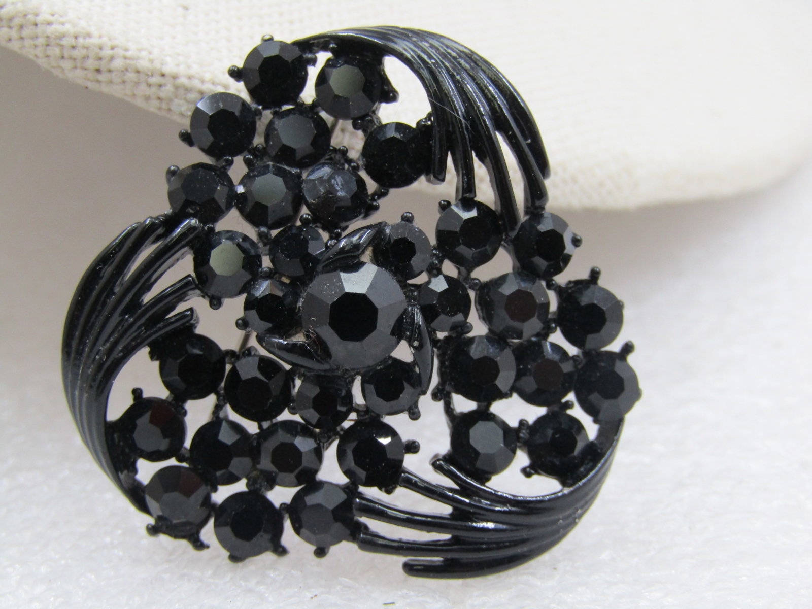 Vintage Black Rhinestone & Metal Brooch, 1.5", 1960's - 3