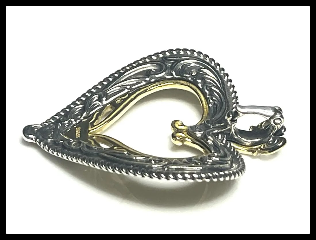 Carolyn Pollack Sterling Silver & Brass Filigree Heart Pendant Enhancer - 5